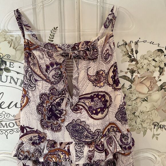 Band of the Free Liliane Paisley Maxi Dress Cream Purple Tiered Size M NWT - Picture 13 of 15